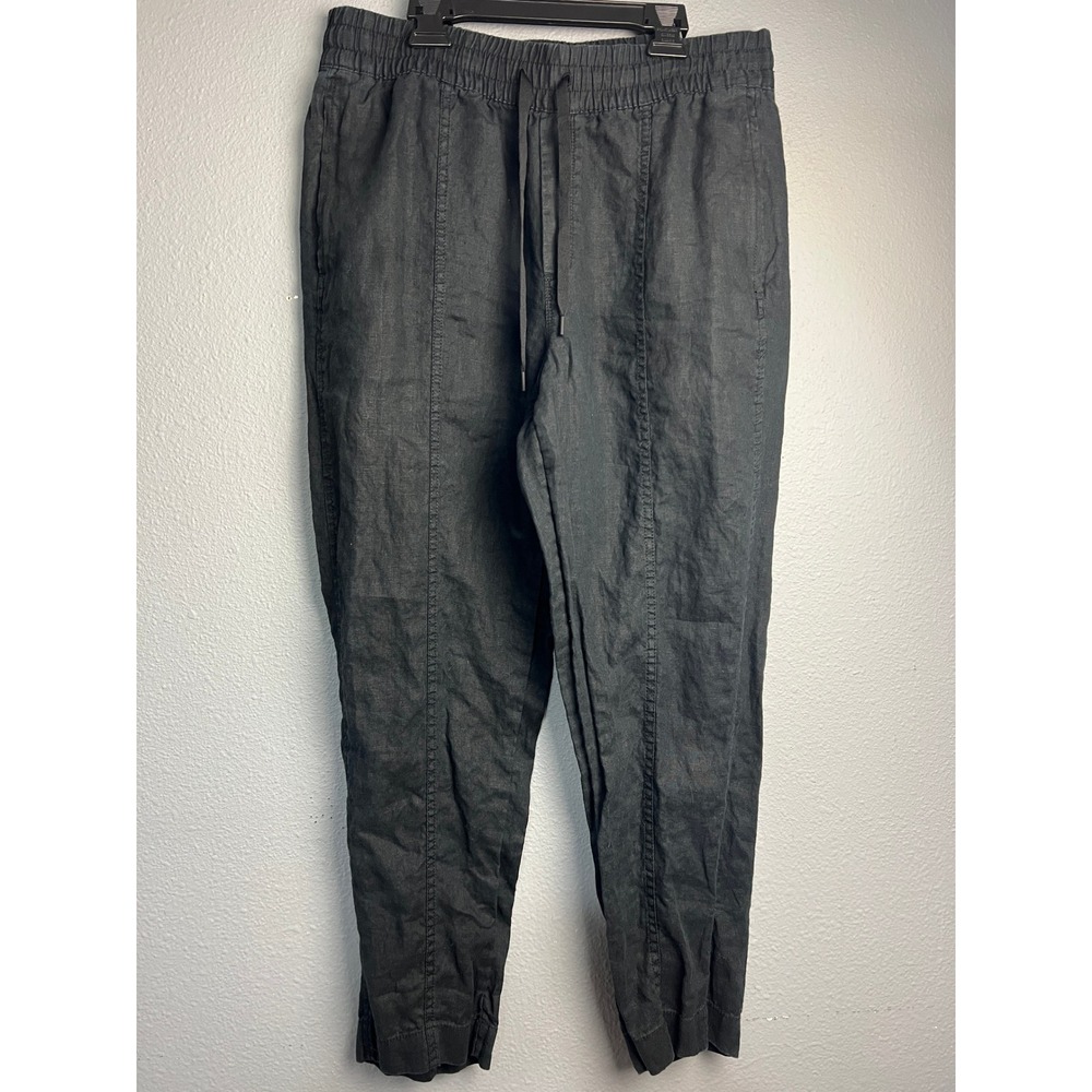 Athleta Black 100% Linen Front Seam Tapered Drawstring Pants M Athleisure Lounge